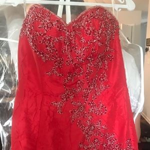 Red sweetheart beaded prom dress